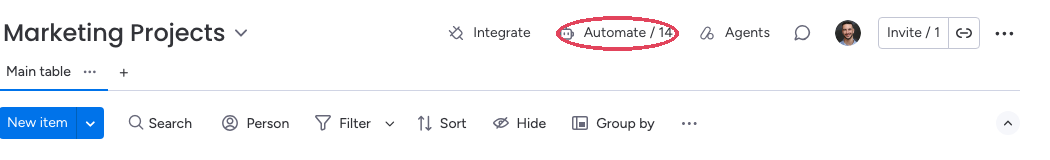 The Automate button in the board header