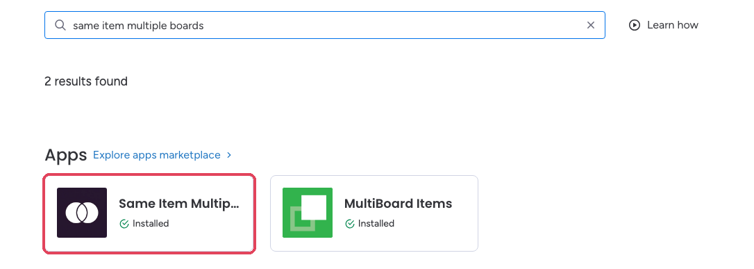 Searching the automations center for Same Item Multiple Boards