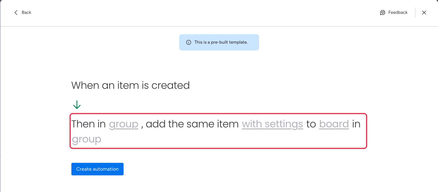 The recipe sentence with clickable blanks