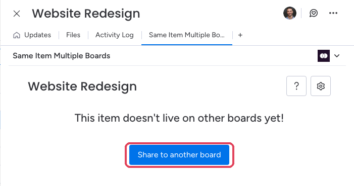 The Share to another board button